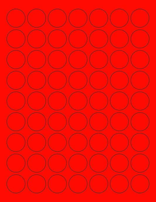 8-1/2 x 11" Neon Color High Light Fluorescent Labels for Laser & Inkjet Printer (RED Fluorescent, 1" Round - 63 per Page - 6300 Labels)