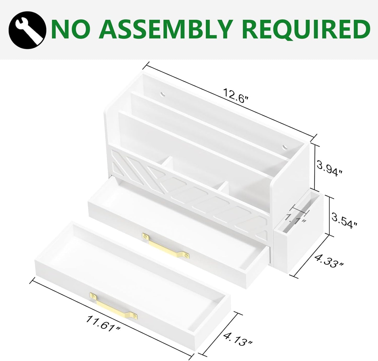 Bamboo Desk Organizer Mail Holder Countertop Wood Desk Drawer Tabletop Storage Box Pen Holder Letter Sorter Makeup Organizer for School Home Office Supplies with Pen Holder White