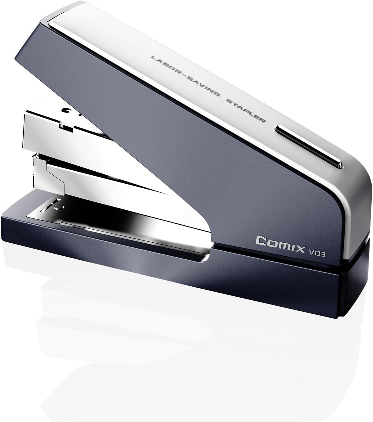 Comix Desk Stapler, 40 Sheet Capacity, Quick-Change Pop-Up Stapler Track, for Office & Classroom, Blue&Gray