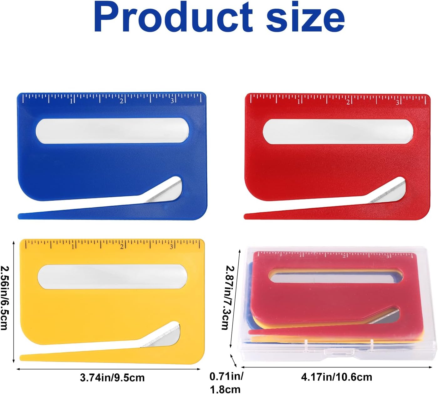 3pcs Magnetic Letter Openers, 3 Colors Envelope Opener Slitter Mail Cutter Tool with Scale and Magnifier with Transparent Storage Case for Women Package Home Office Supplies(Red, Yellow, Blue)