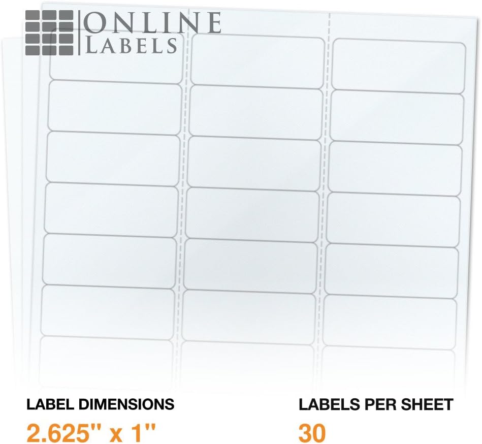 2.625" x 1" Waterproof Clear Gloss Address Labels - Pack of 30,000 Transparent Labels, 1,000 Sheets - Compatible with Laser Printers, OL875CL, OnlineLabels