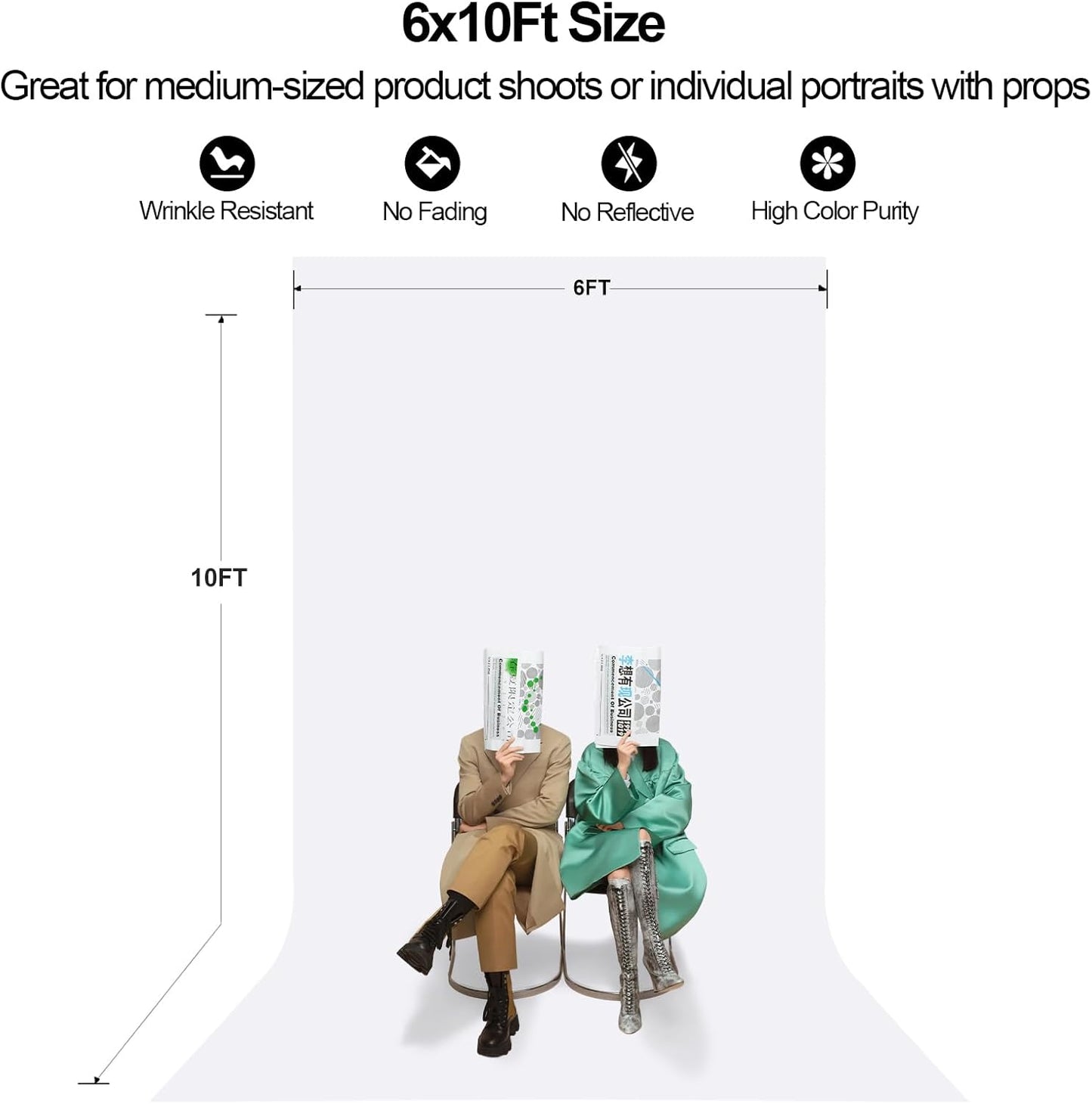 BEIYANG 6X10 Ft White Backdrop for Photography, White Screen Cloth for Product Portrait Streaming Photoshoots Studio, Background Curtain for Ins Photo, Video Recording