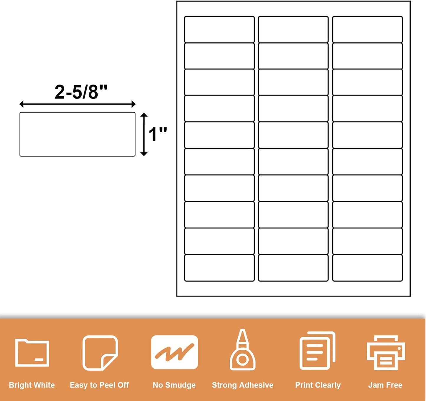 Address Labels, 1" X 2-5/8" Mailing Labels for Laser/Inkjet Printer, Blank White, Permanent Adhesive, 30 Up Printable Label Sticker Paper (2000 Sheets = 60000 Labels)