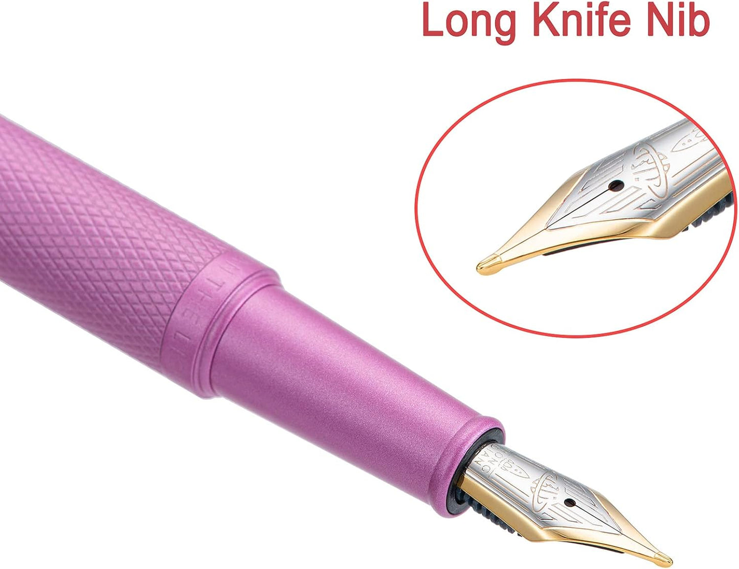 Hongdian 1851 Pink Forest Fountain Pen Blade Nib Classic Design Calligraphy Pen with Converter and Metal Pen Case Set