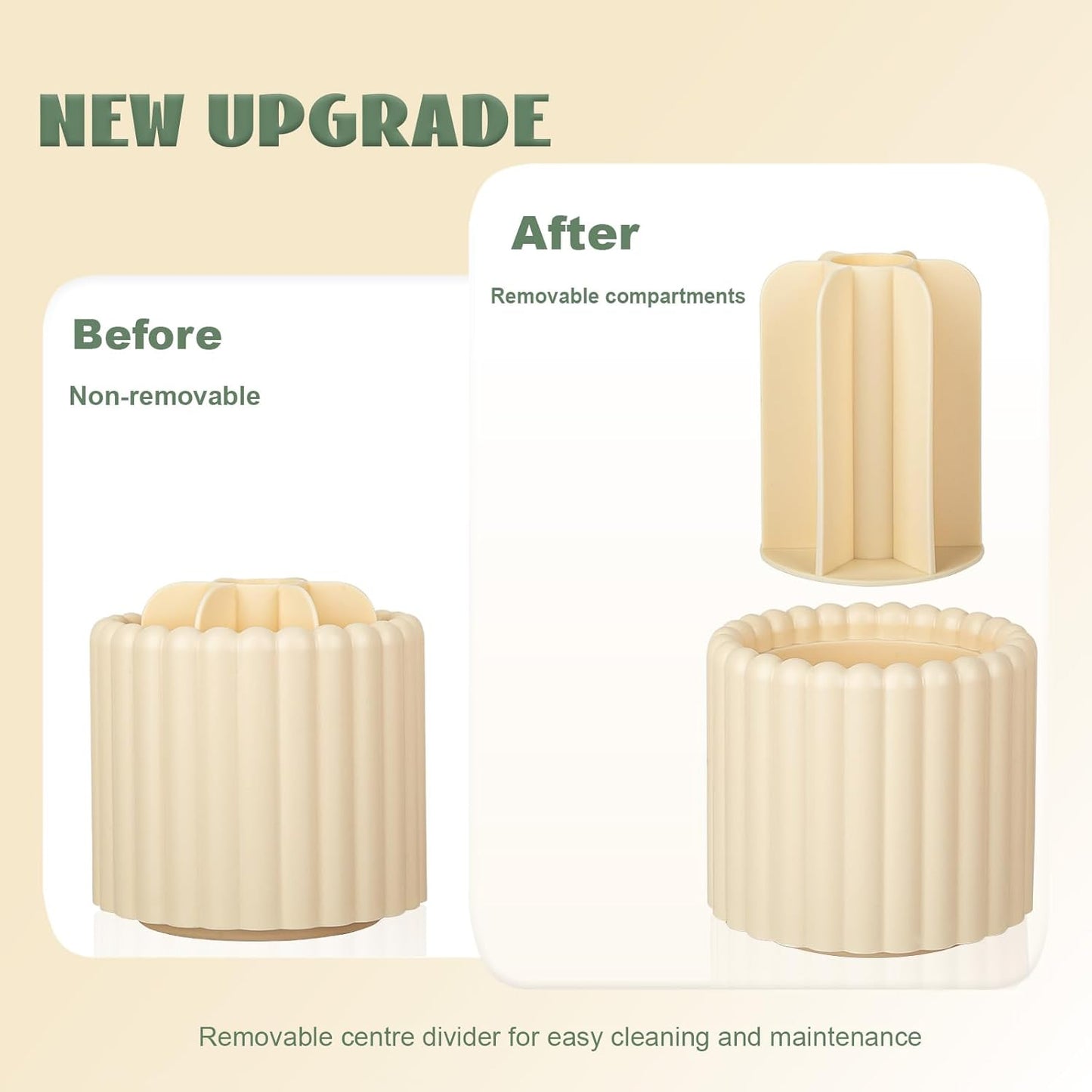 Anyoifax 360 Rotating Makeup Brush Holder 7 Slots Make Up Brush Organizer Removable Spinning Cosmetic Brushes Storage Pen Holder for Vanity, Dresser, Desk, Beige