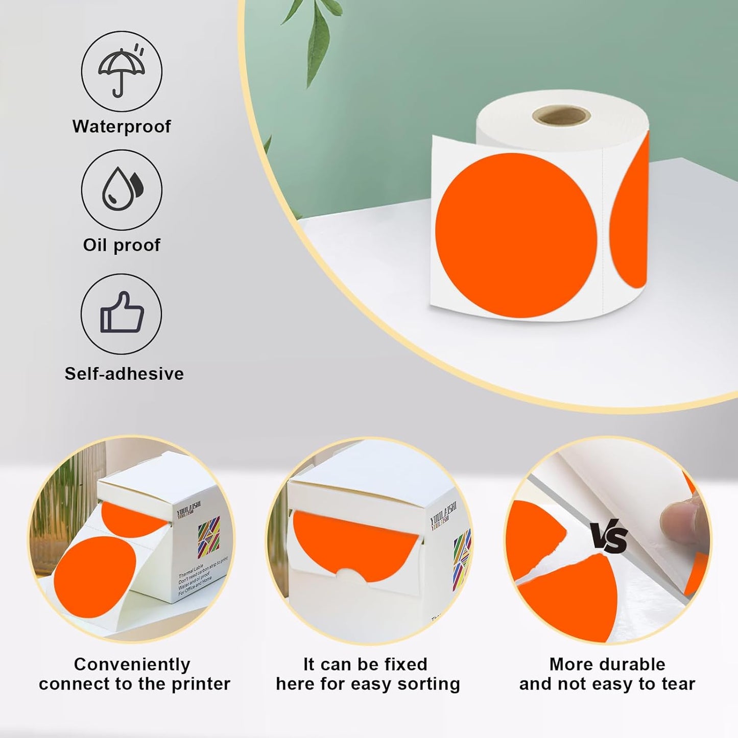 3 x 3Inch Round Color Coding Labels Circle Thermal Labels Printable Waterproof 500Pcs Round Stickers Adhesive Writable For Office,Home,Garage,DIY Sticker,Barcodes,Name Tag,Fluorescent Orange