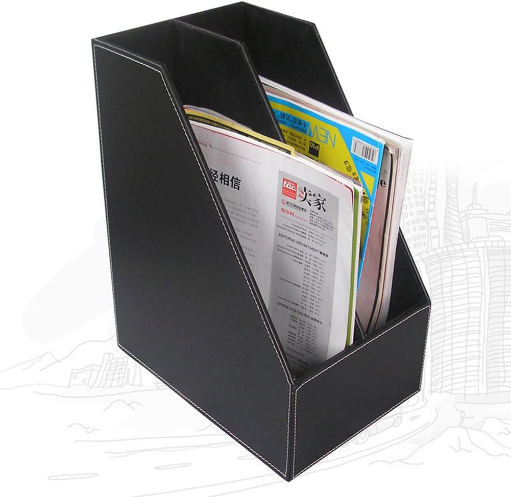 KINGFOM Desk Organizer Set 5PCS Office Supplies Synthetic Leather Files Holder Cabinet Desk Organizer Drawer, Multifunction Organizer Box, Tissue Box Holder and Sticky Notes Dispenser Case (T08-Black)