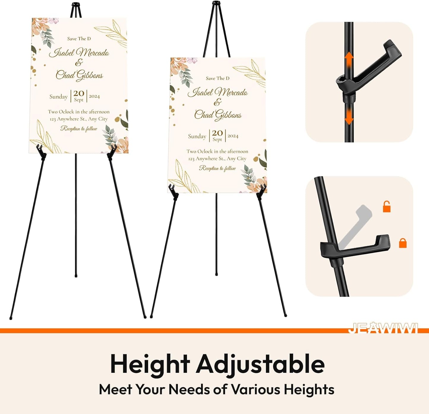 6PCS Black Easel Stand for Wedding Sign Stand, 66 Inch Adjustable Metal Easels for Display, Portable Folding Easel for Wedding, Display Show, Arts, Poster with Portable Bags