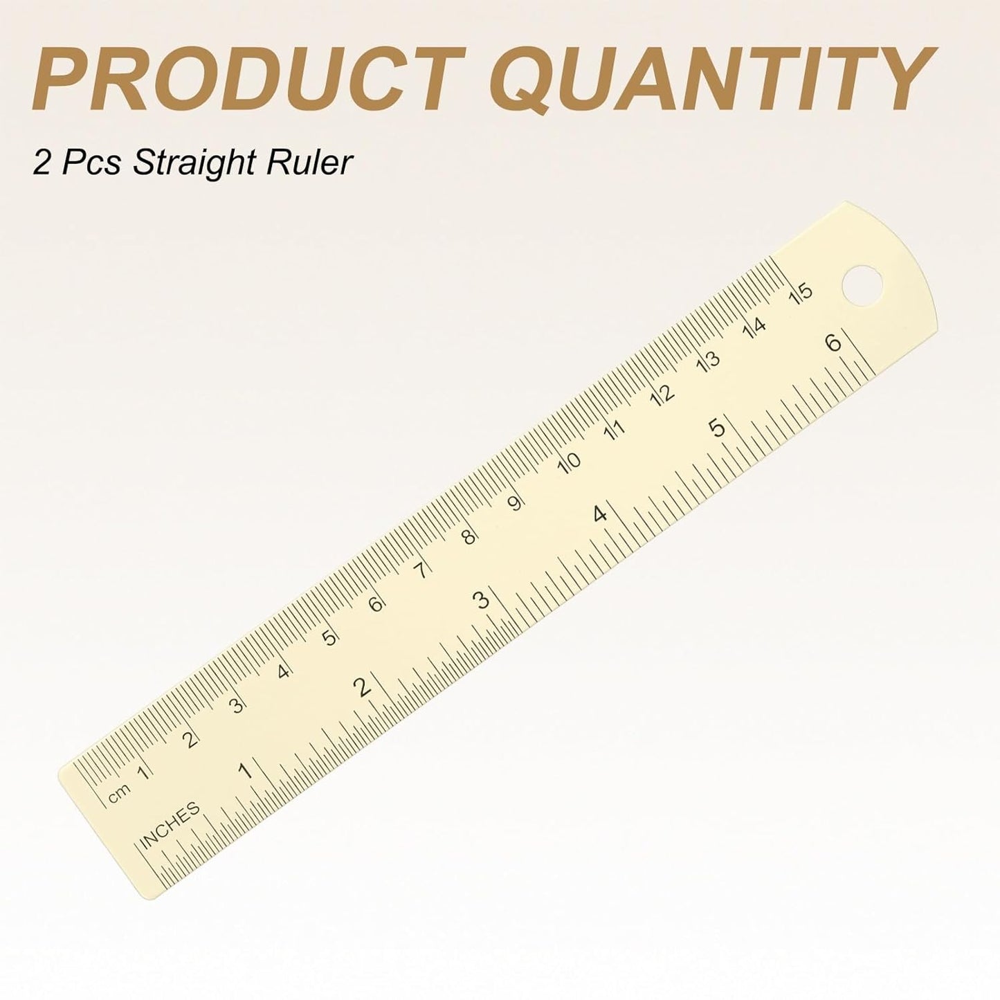 HARFINGTON 2pcs Metal Straight Ruler 15cm Metric SAE Aluminum Alloy Measuring Rulers Scale Tool with Hole for Measure Study Reading Classroom Office, White