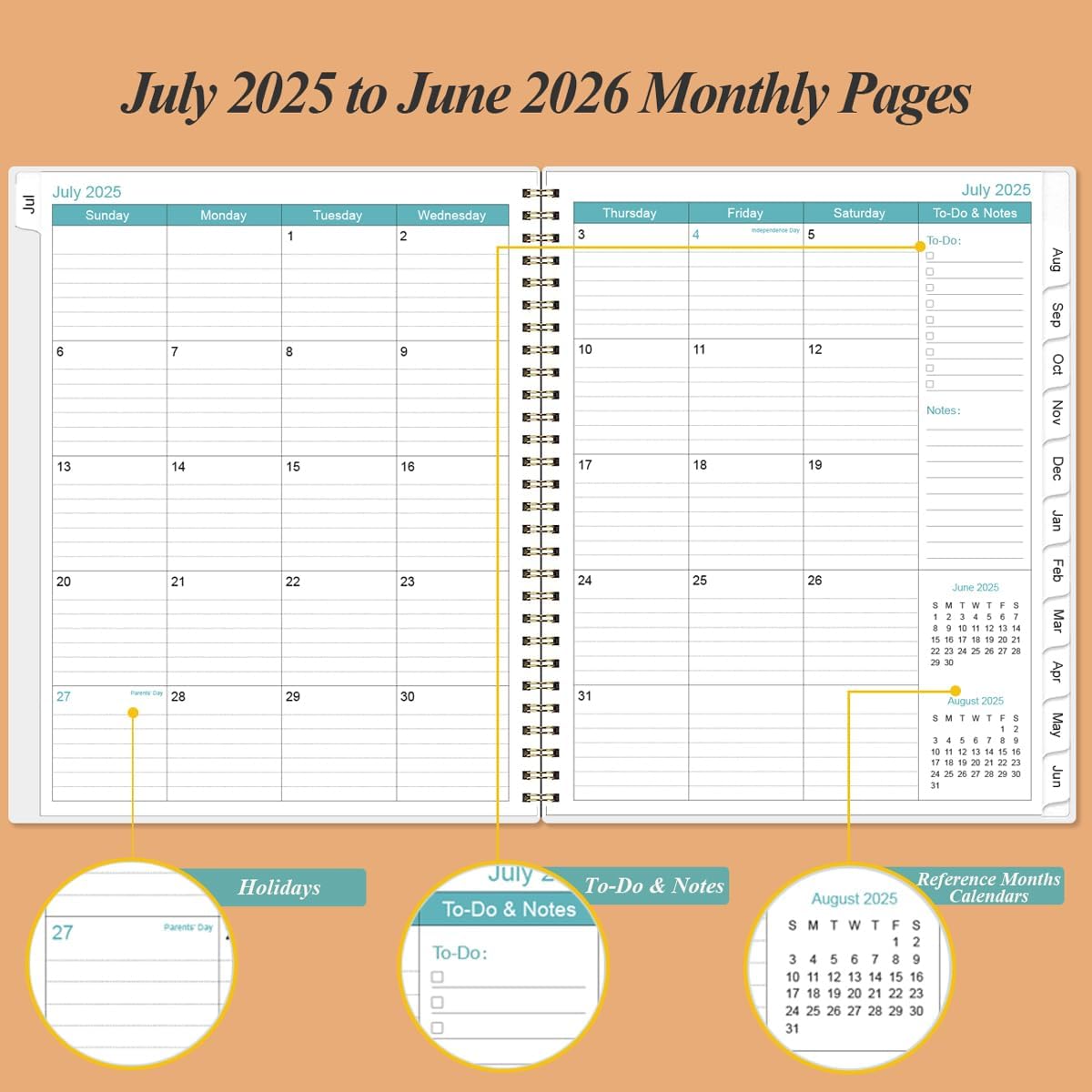 2025-2026 Planner - Planner 2025 from July 2025 to June 2026 with 12 Monthly Tabs, Flexible Cover, Inner Pocket, 8.5" x 11", Rose Floral