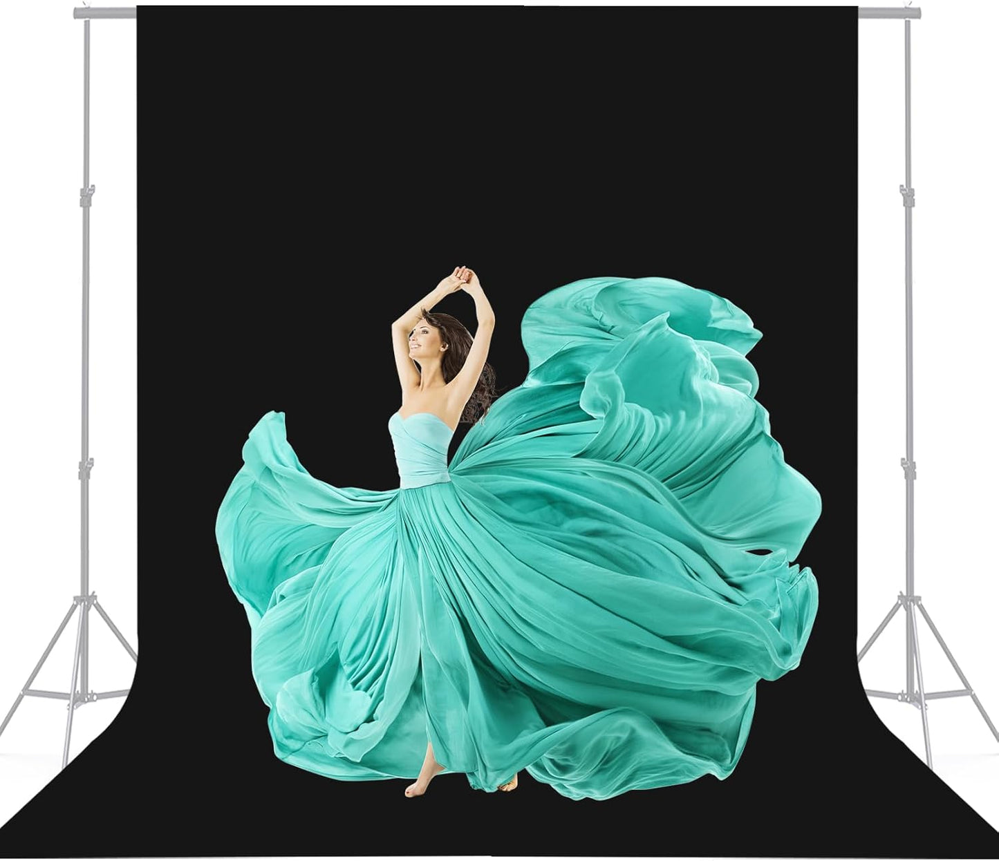 8x10 FT Black Backdrop for Photography, Large Black Screen for Portraits, Background Curtain for Booth Video Film Party, Chromakey High Density Polyester Fabric for Product Shoots