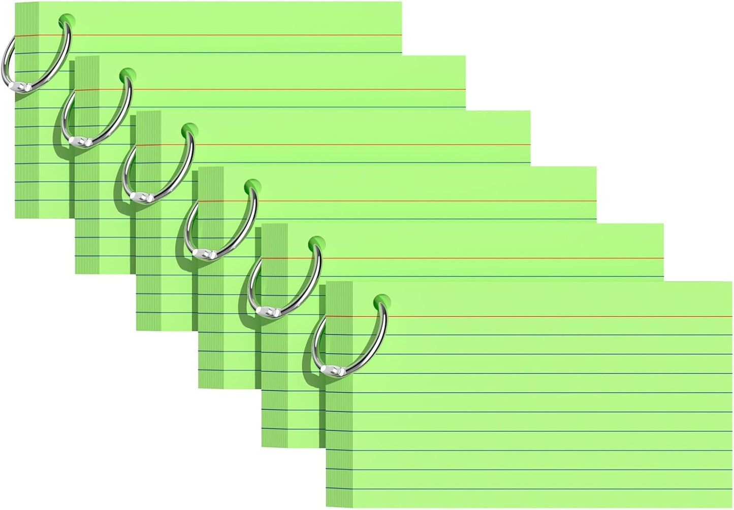 Index Cards 3x5 Inches, 300 PCS, Green Flash Cards With Ring, Punched Lined Study Card Ruled Flashcards Notecards, Ruled Front And Blank Back, Note Card for School, College And Home