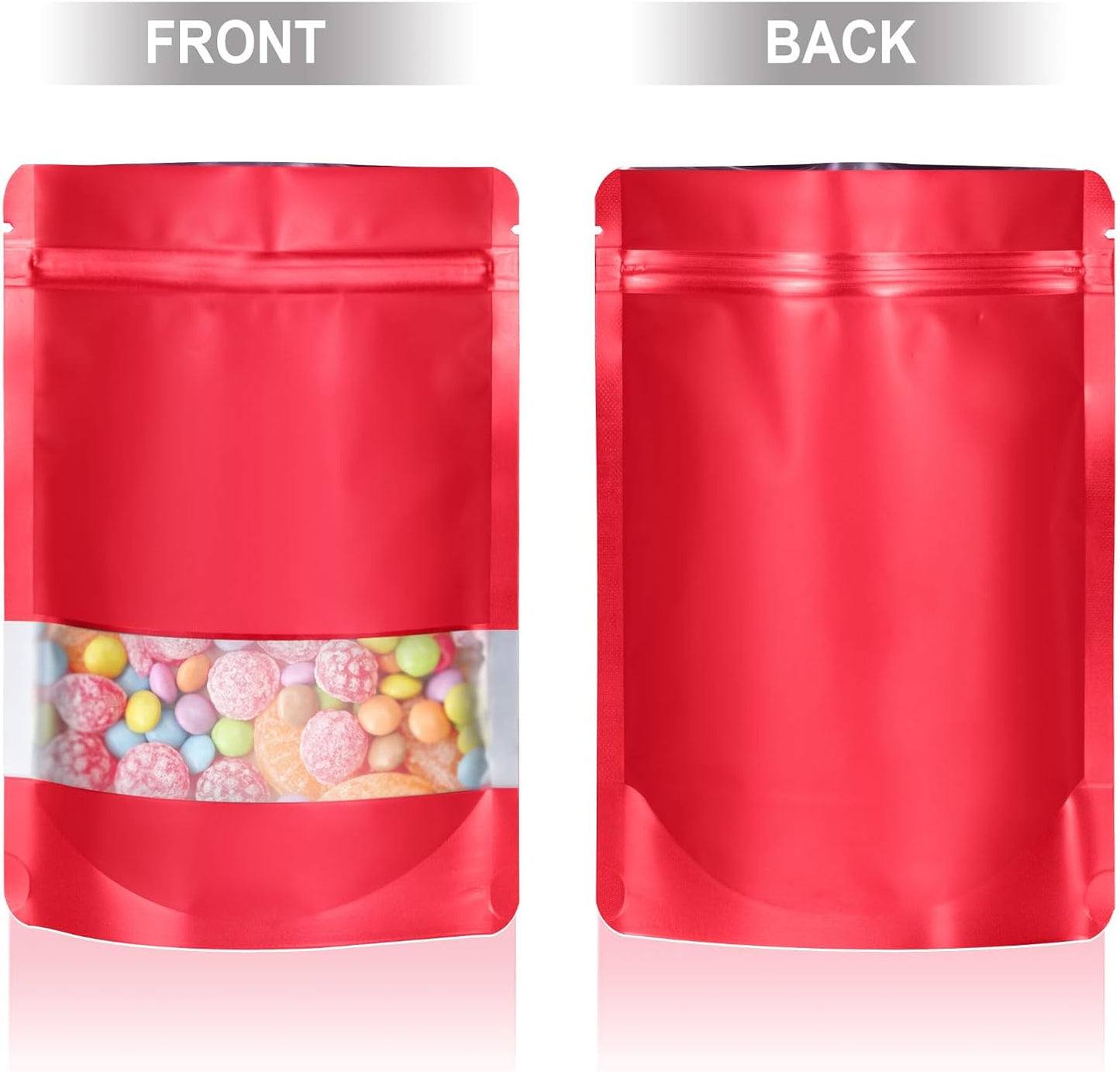 5.9"x8.6" 120pcs Mylar Bags for Food Storage,Smell Proof Bag with Matte Window Resealable Food Storage Bags for Small Business, Stand-up Foil Pouch Packaging Freeze Dried Candy Bag（Red）