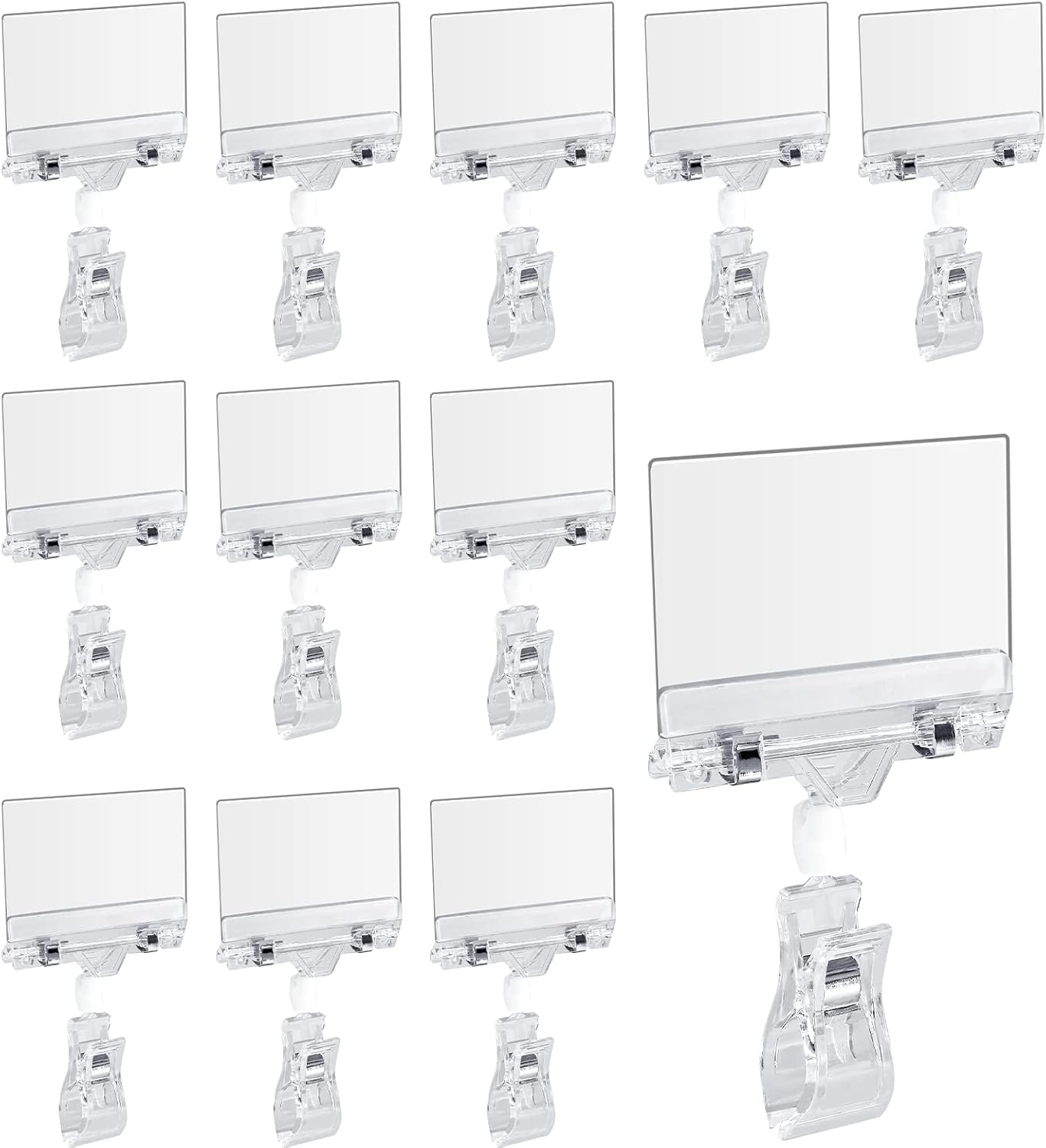 Biaungdo 12 Pcs Rotating Clip Swivel Sign Holder, Clear Rotatable Sign Holder with Double Clip Design, PVC Card Protector for Shelves, Store, Business, Exhibition