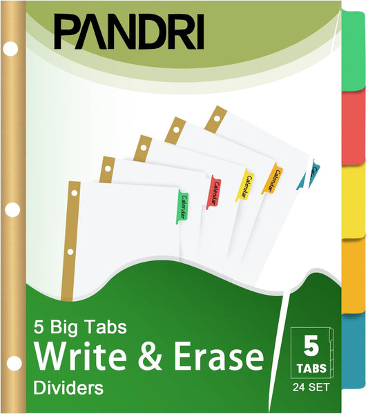Binder Divider, PANDRI 120 Pack Binder Index White Dividers with 5 Tabs, Letter Size Paper Binder Divider for School Office Home Business