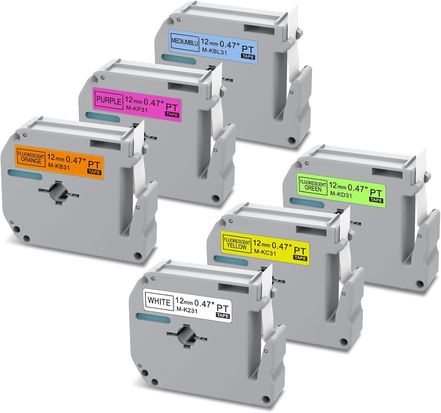 6 Pack Fluorescent Color Compatible M-k231s Brother Label Tape 12mm 0.47 Replacement for Brother P Touch M Tape M-K231 Compatible with P Touch PT-M95 PT-90 PT-70 PT-65 PT-85 Label Maker Refills