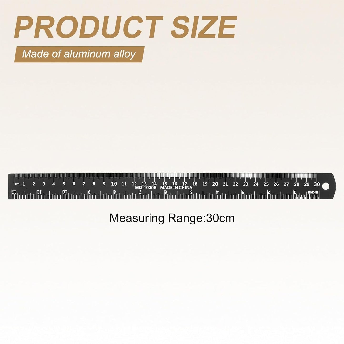 HARFINGTON 6pcs Metal Straight Ruler 30cm Metric SAE Aluminum Alloy Measuring Rulers Scale Tool with Hole for Measure Study Reading Classroom Office, Black