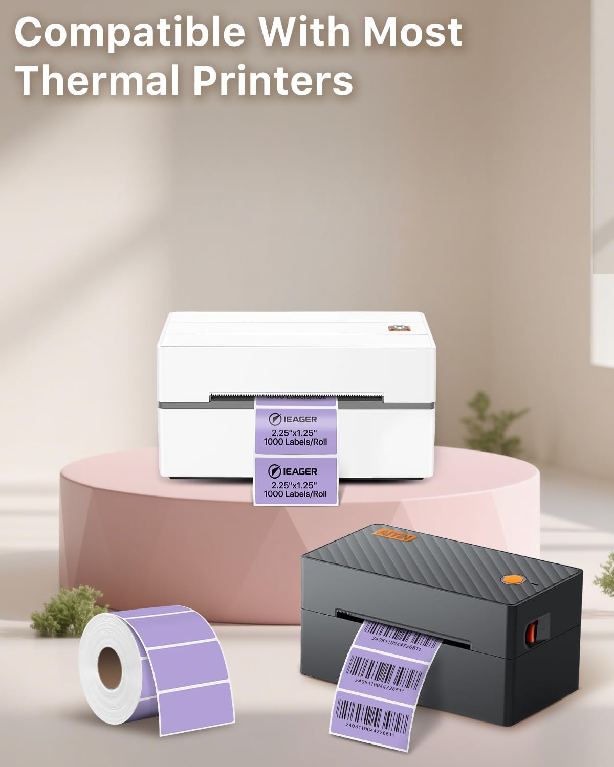 iEager 2.25x1.25 Inch Thermal Labels, Purple Durable Thermal Printer Stickers, Self-Adhesive Rectangle Shipping Label Printer Sticker for Barcode, Name, Address, 1000 Labels/Roll