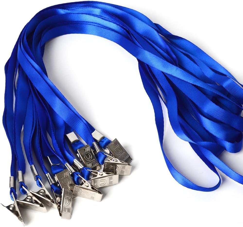 50pcs Clear Badge Holder with Lanyard Waterproof Type Clear ID Badge Holder with Lanyards for Name Tags ID Card (Blue, Vertical)