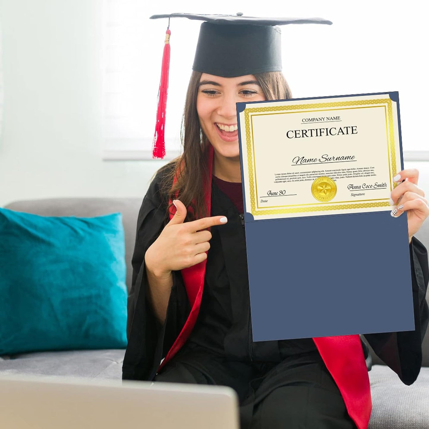 150 Pcs Certificate Kit Include 50 Pcs Certificate Holders Diploma Covers 50 Pcs Certificate Paper with Gold Foil Border and 50 Pcs Embossed Certificate Seal for Graduation, Achievement (Blue)