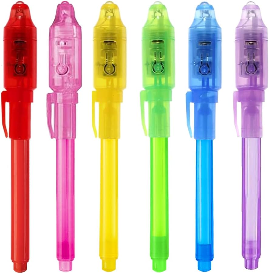 Invisible Ink Pen, Upgraded Spy Invisible Ink Pen with UV Light Magic Marker for Secret Message and Kids Christmas Goodies Bags Toy (6pcs)