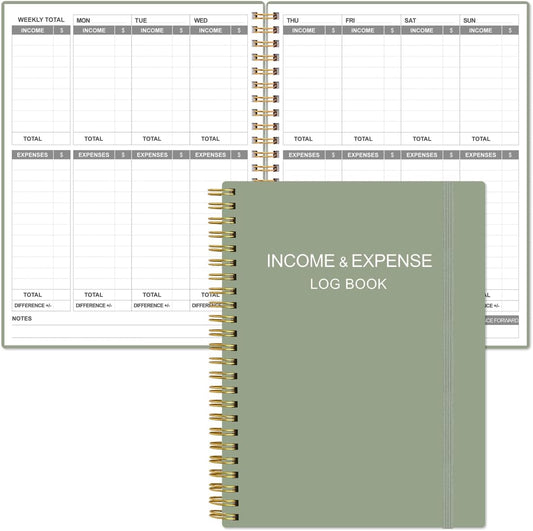 Heveboik Income & Expense Log Book - A4 Income and Expense Tracker for Small Business, Accounting Bookkeeping Tracking for Woman and Man, 8" x 10.5", Green