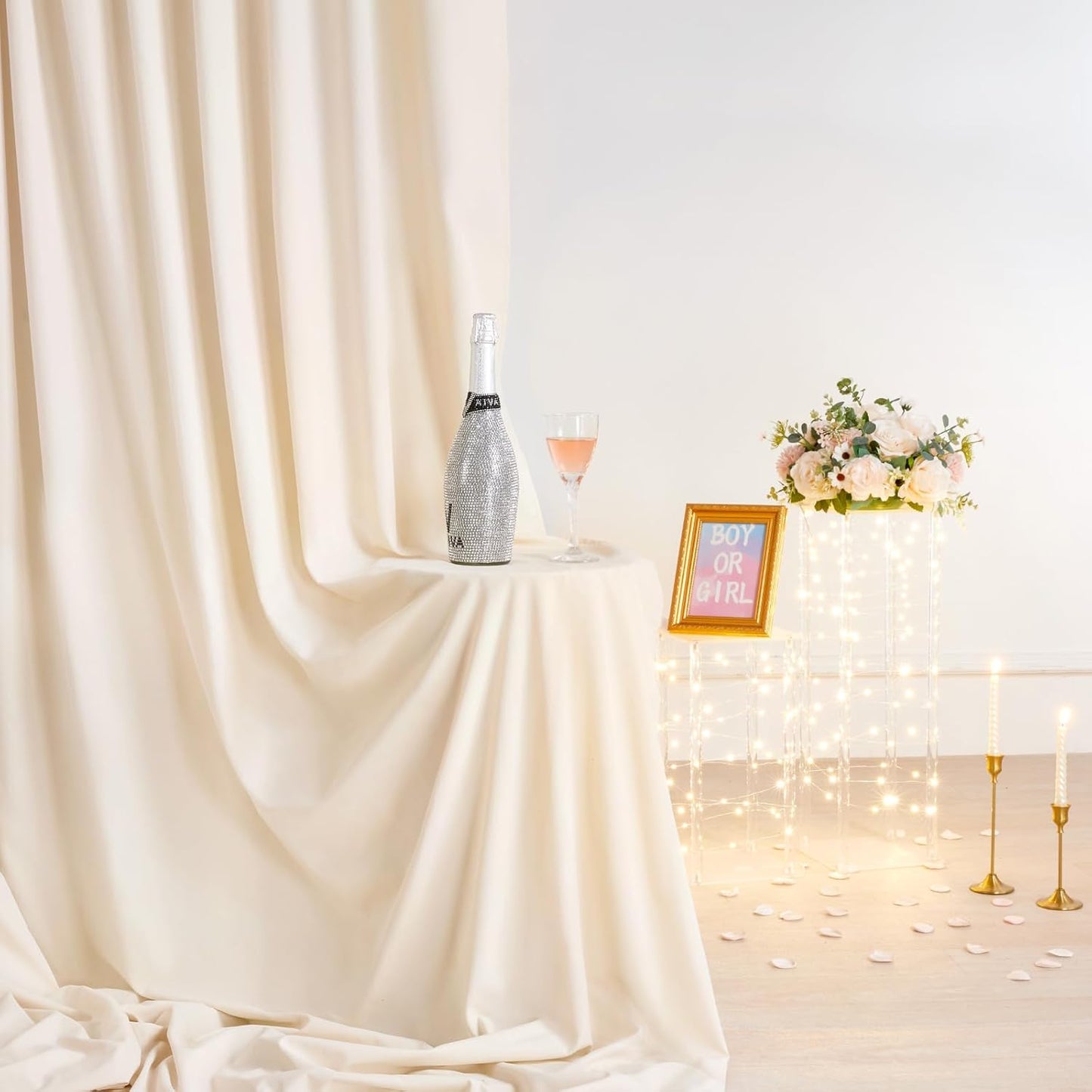 Ivory Backdrop Curtains 2 Panel 5ft x 10ft Polyester Fabric Wedding Backdrops for Arch Party Stage Ceremony Photography Background Decoration