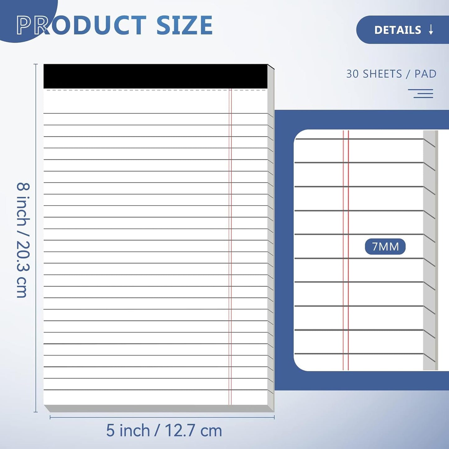 8 Pack Note Pads 5 x 8 Inch Small Legal Pads 5 x 8 White Notepad 5 x 8 Perforated Writing Pads Lined Paper Pads College Ruled Pad Paper 30 Sheets Notebook for Study, To-Do Lists, Office