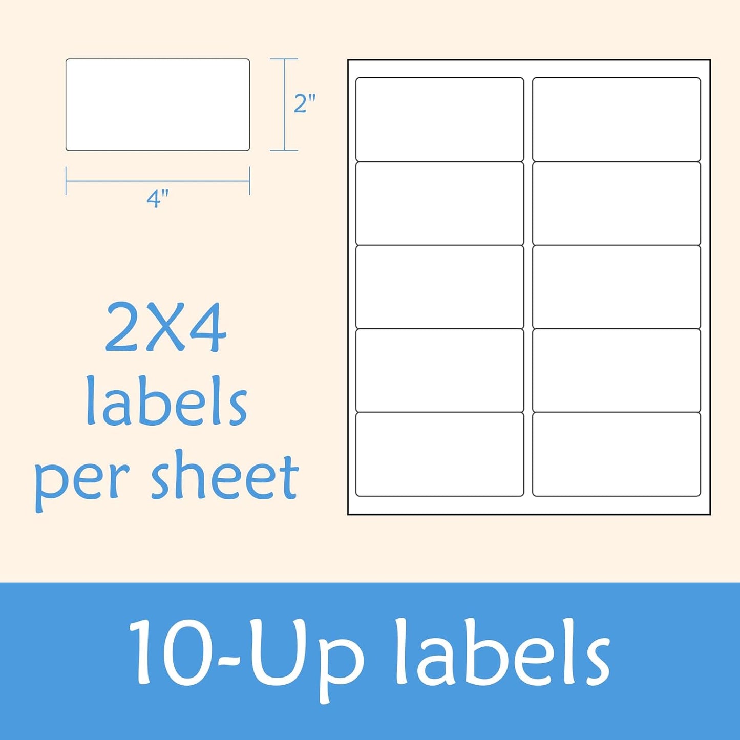 2” x 4” Shipping Labels 2000 Address Labels Printable, White Sticker Label Sheets for Laser Inkjet Printers (10 Labels/Sheet, 200 Sheets)