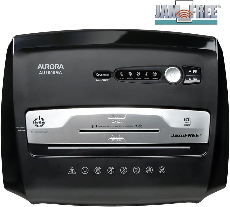 Aurora High Security JamFree AU1000MA 10-Sheet Micro-Cut Paper/CD/Credit Card Shredder with Pull-Out Wastebasket