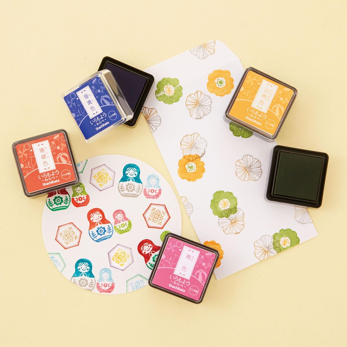 IROMOYO WARABE Stamp PAD, Small Traditional Japanese Ink Colour, Oil-Based Ink pad - Pale Pink