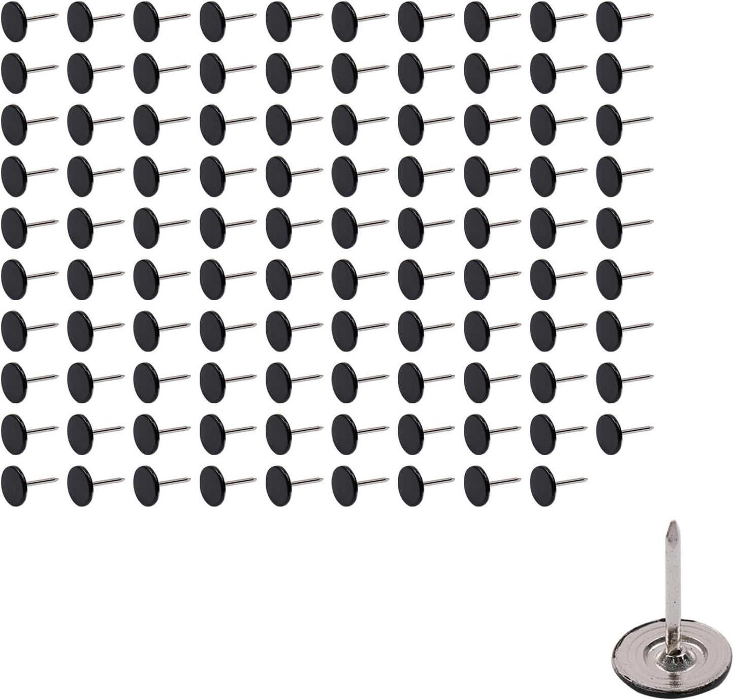 100Pcs Flat Head Upholstery Tacks Home Furniture Decor Tack Upholstery Nails Flat Push Pins Flats Thumb Tacks Black (11mmx17mm)