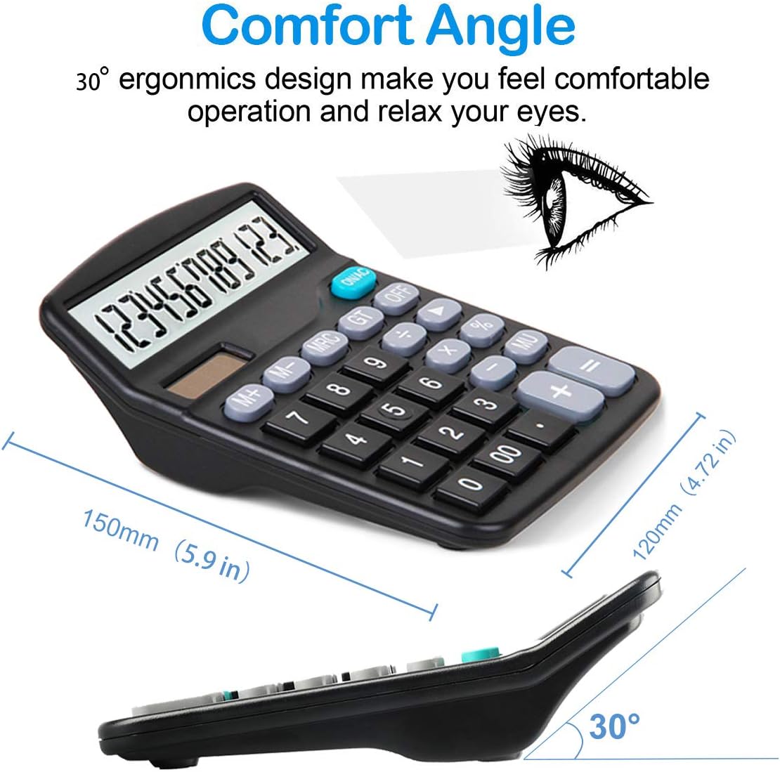 5 Pack Calculators Large Display for Desk, Solar Calculator, Basic 12 Digit Big Button Office Calculator(Black)(AA Battery Included)