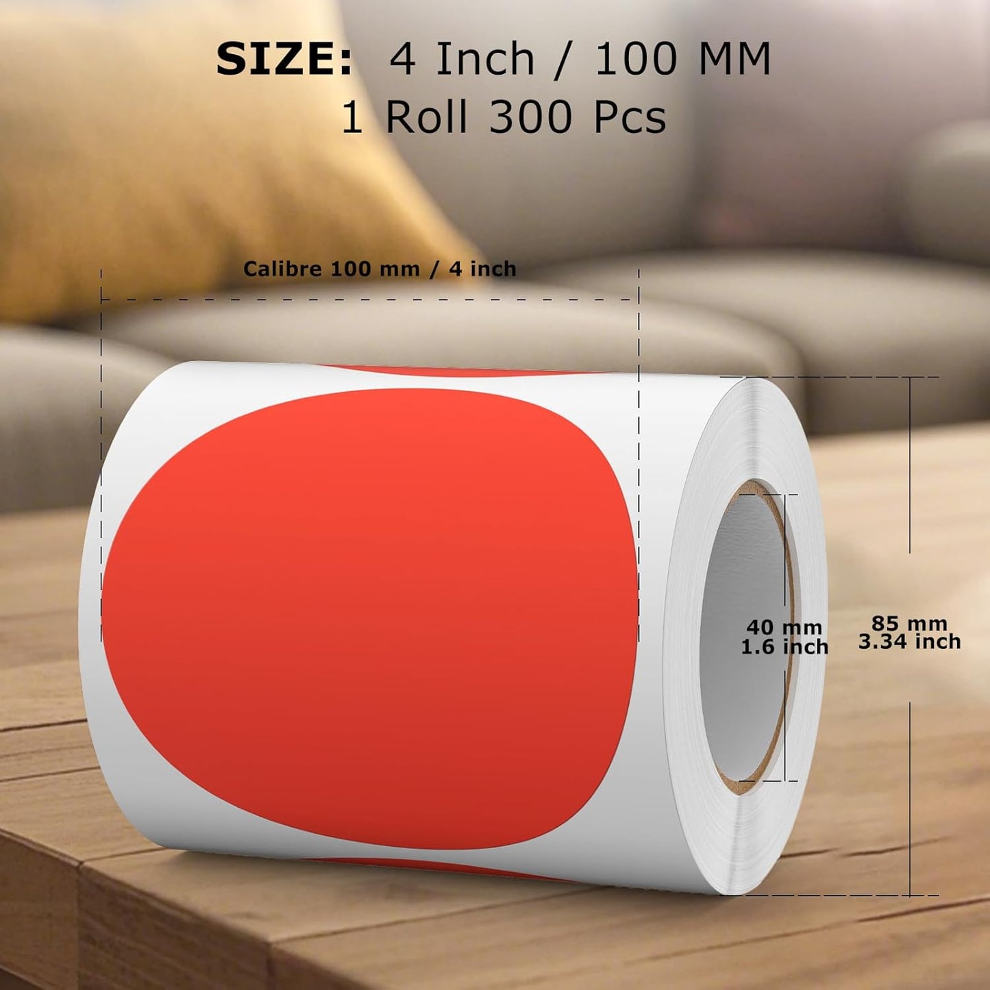 300 PCS Round Stickers 4 Inch Red Vinyl Circle Floor Dots Sticker Removable Self-Adhesive Colored Large Label Roll for Marking Inventory Organizing Classroom Line Up Spots
