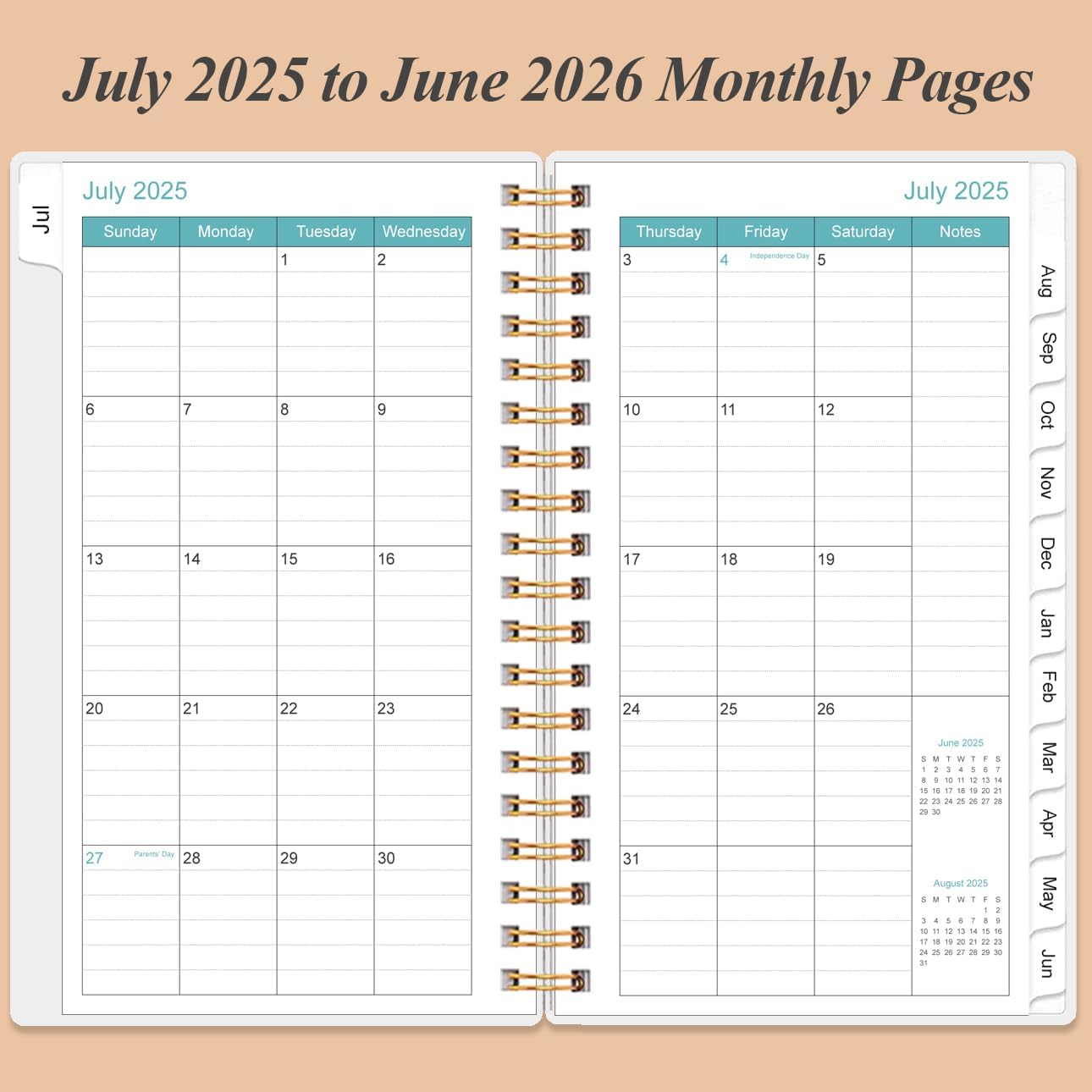 2025-2026 Pocket Planner/Calendar - 25-26 Planner from July 2025 - June 2026, Planner 2025-2026 with 12 Tabs, Twin-Wire Binding, Inner Pocket, 3.75" x 6.75, Rose Leaf
