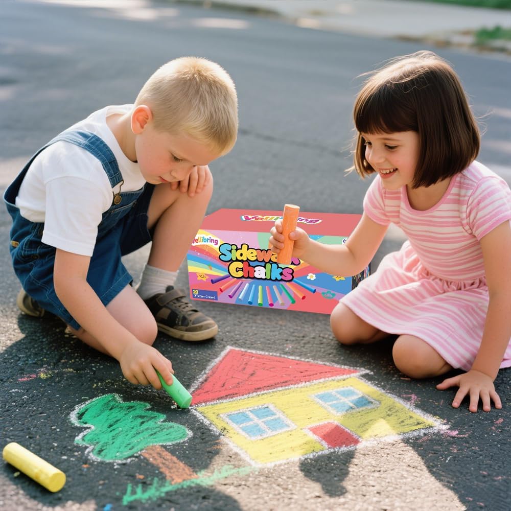 60 PCS Sidewalk Chalks Set Washable Colored Jumbo Chalk Bulk 20 Colors for Students Teens School Supplies Driveway and Playground Outdoor Games Activities