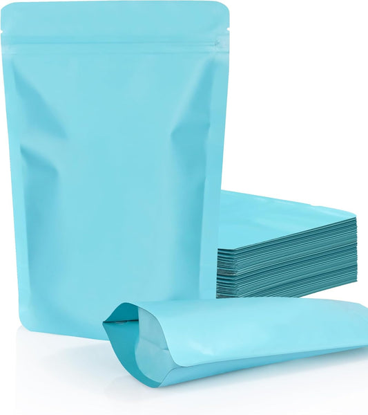 100 Pack Resealable Stand Up Bags,7.9" x 11.8" Smell Proof Pouch Sealable Foil Pouch Bags for Packaging (Blue)