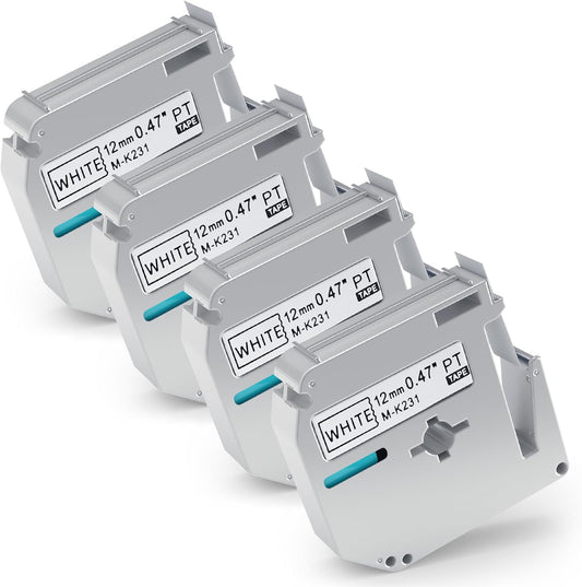 4 Pack M-K231 M Tape 12mm Compatible with M-K231s Brother Label Tape Black on White 0.47 Inch for P Touch PT-M95 PT95 PT65 PT-65 PT70 PT85 PT90 Label Maker Tape Refill