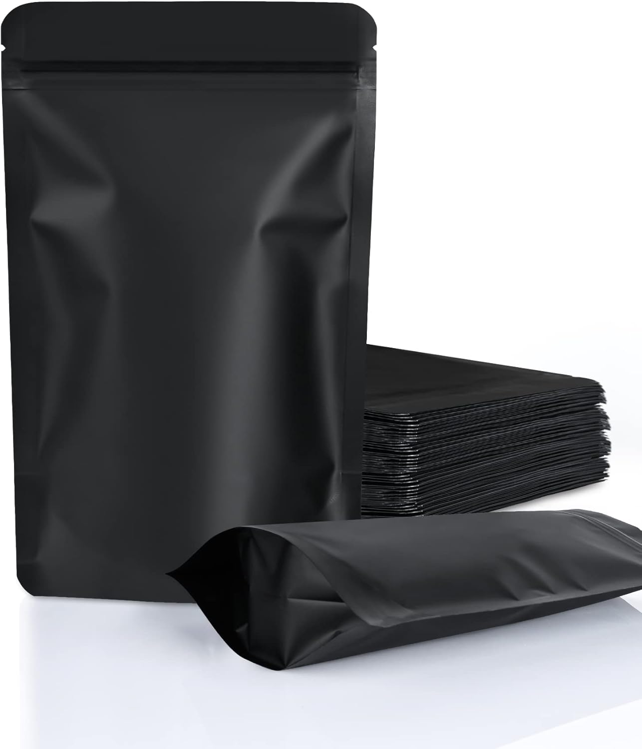 100 Pack Resealable Stand Up Bags,6.3" x 9.4"Smell Proof Pouch Sealable Foil Pouch Bags for Packaging (Black)