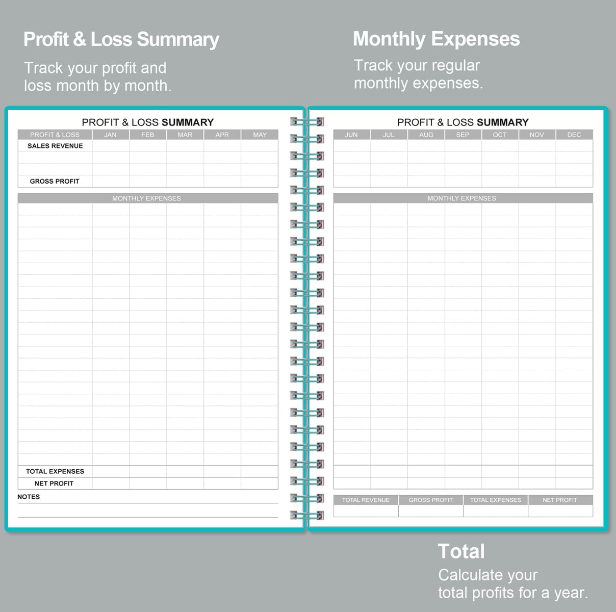 Heveboik Income & Expense Log Book - A5 Income and Expense Tracker for Small Business, Accounting Bookkeeping Tracking for Woman and Man, 5.8" x 8.3", Teal