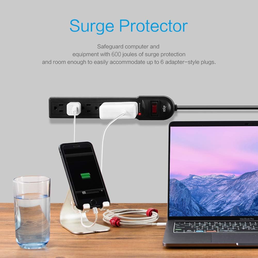 KMC 6-Outlet Surge Protector Power Strip 4-Pack, Overload Protection, 2-Foot Cord, 600 Joule