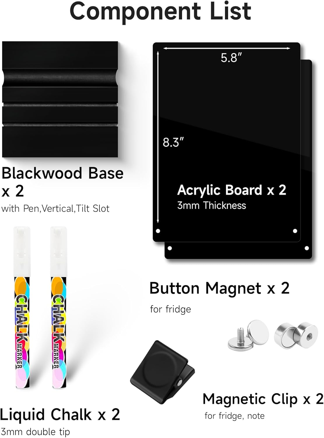 2 PCS Desktop Black Dry Erase Board with Stand - 8” x 6” Small Acrylic Black Board with Marker and Magnetic Clip, Reusable Desk Notepad, to-Do List, Menu Board Signs for Bar, Office, Home