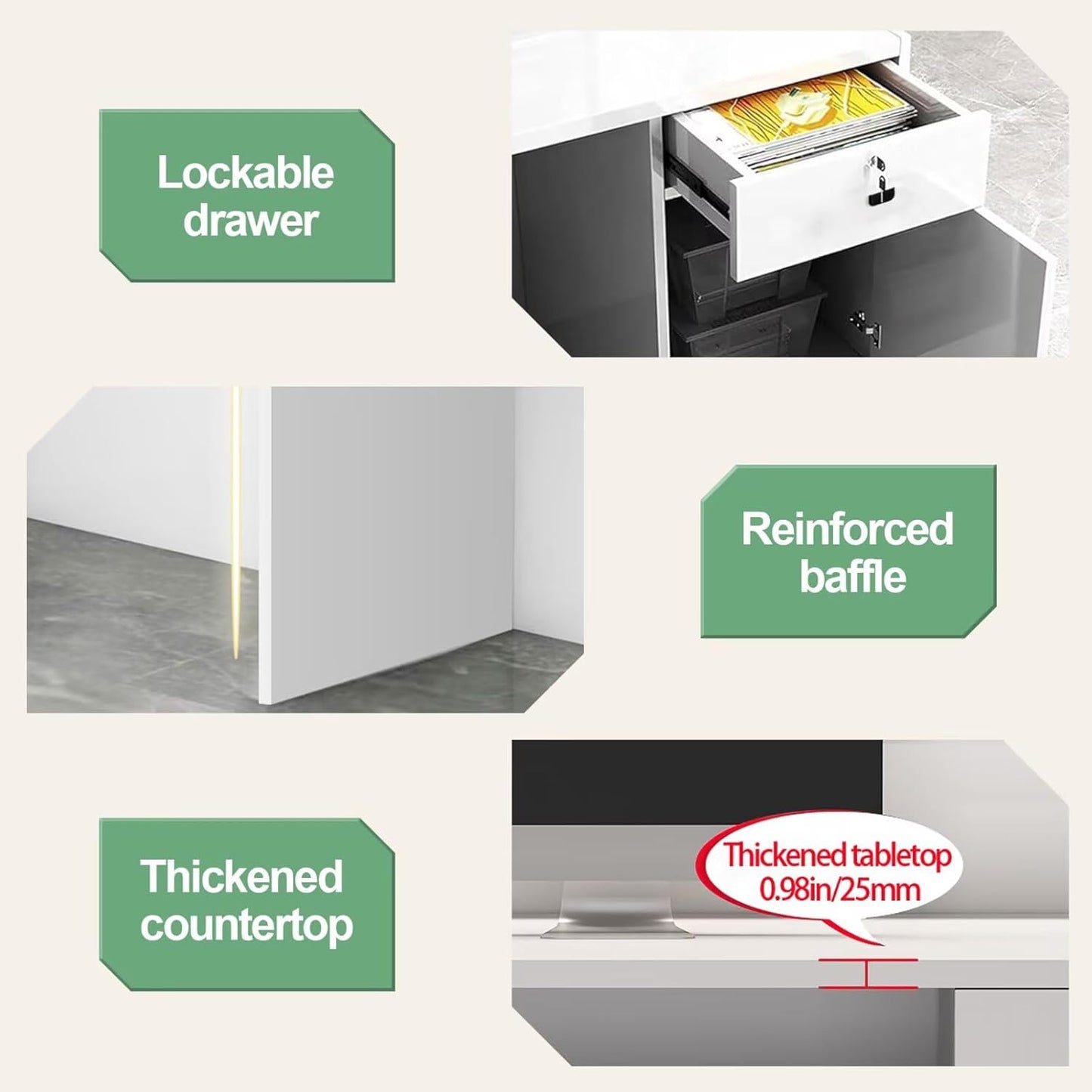 Reception Desk Modern Front Office Desk Reception Counter Receptionist Room Tables with Lock Drawer Checkout Cashier Counter for Lobby Beauty Salon, No Assembly Required White and Wood 87inch