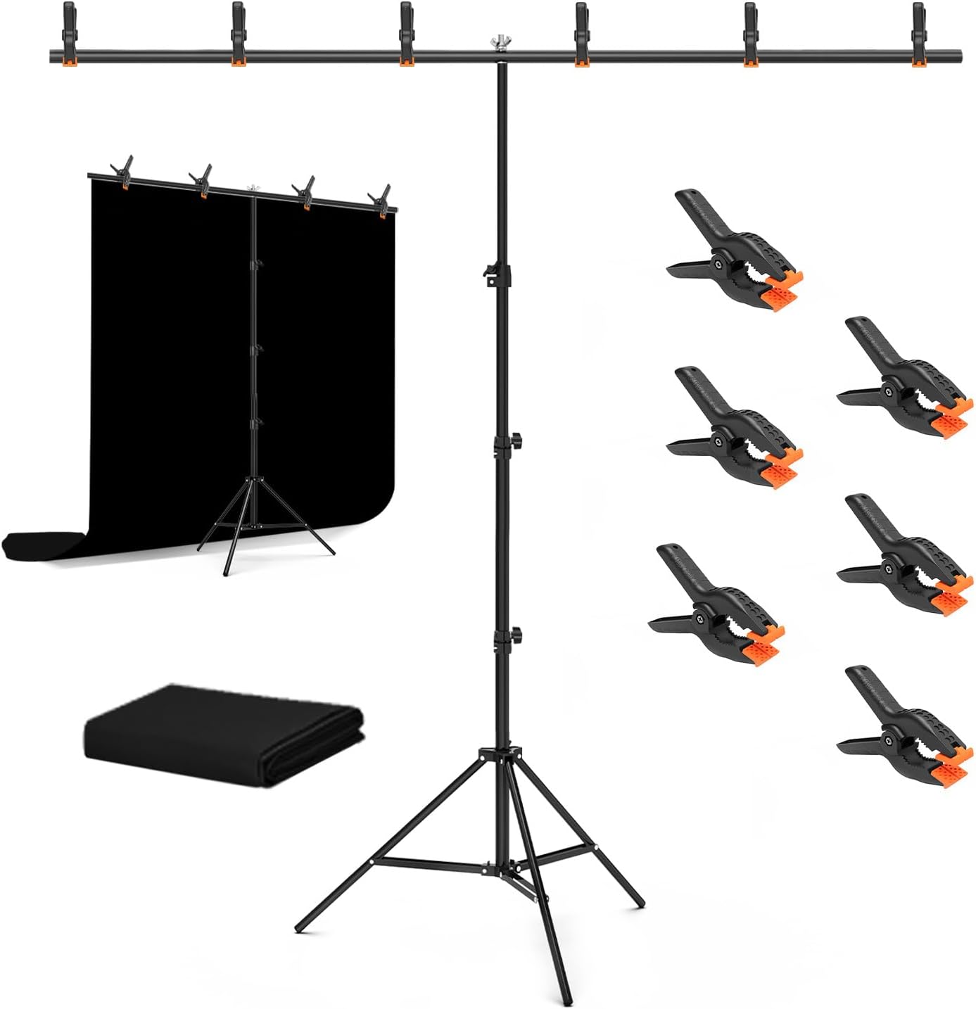 Black Screen Backdrop with Stand Kit, BEIYANG 5 X 6.5 Ft Portable Backdrop Stand Kit with Carrying Bag and 6 Clamps for Photo Shooting, Product Portrait, Video conferences and interviews