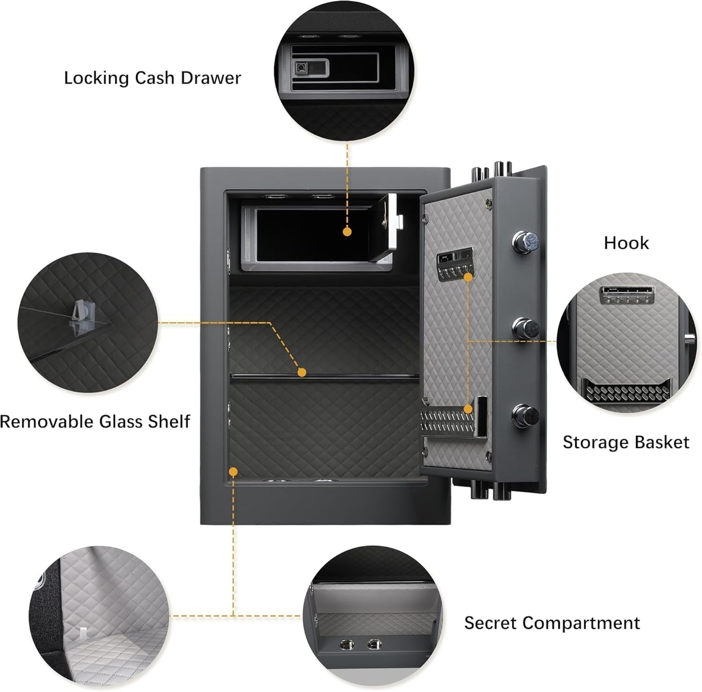4.0 Cu.Ft Large Fingerprint Safe Box with Fireproof Waterproof Bag, Biometric Home Safe with Lockable Inner Box for Valuables,108 Pounds Heavy Duty Digital Vault with Keys, Removable Shelf, Grey