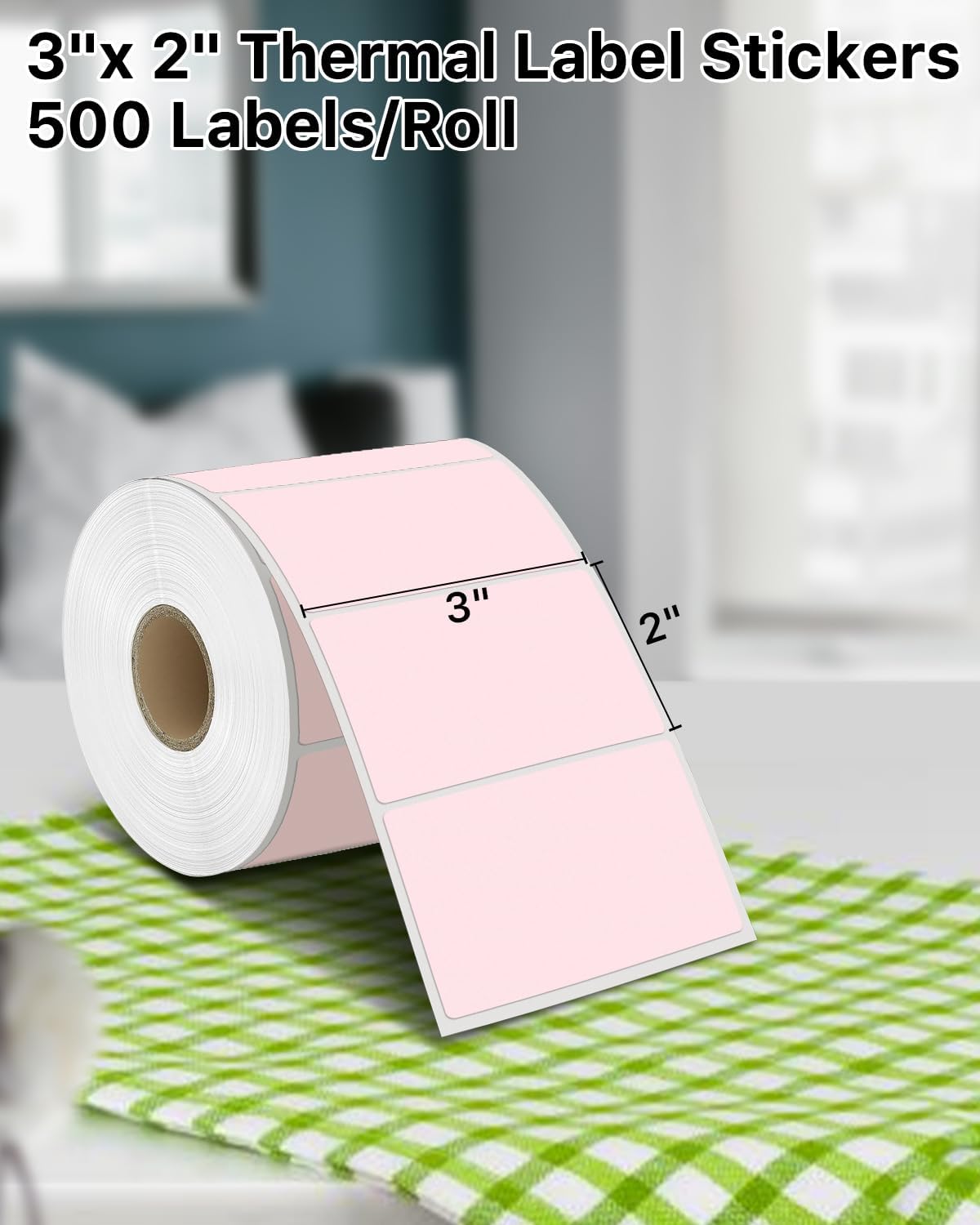 iEager 3" x 2" Thermal Labels, Rectangle Thermal Printer Stickers, Self-Adhesive Durable Sticker with Perforation Line, 500 Labels/Roll, Pink