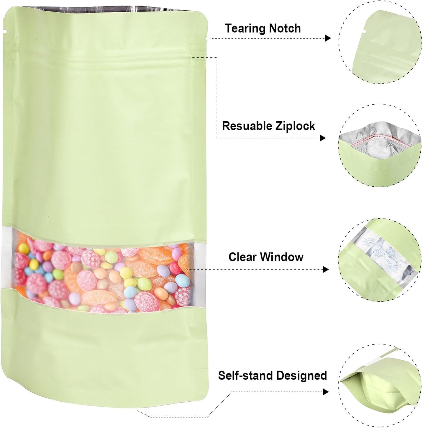 5.9"x8.6" 120pcs Mylar Bags for Food Storage,Smell Proof Bag with Matte Window Resealable Food Storage Bags for Small Business, Stand-up Foil Pouch Packaging Freeze Dried Candy Bag(Beige)