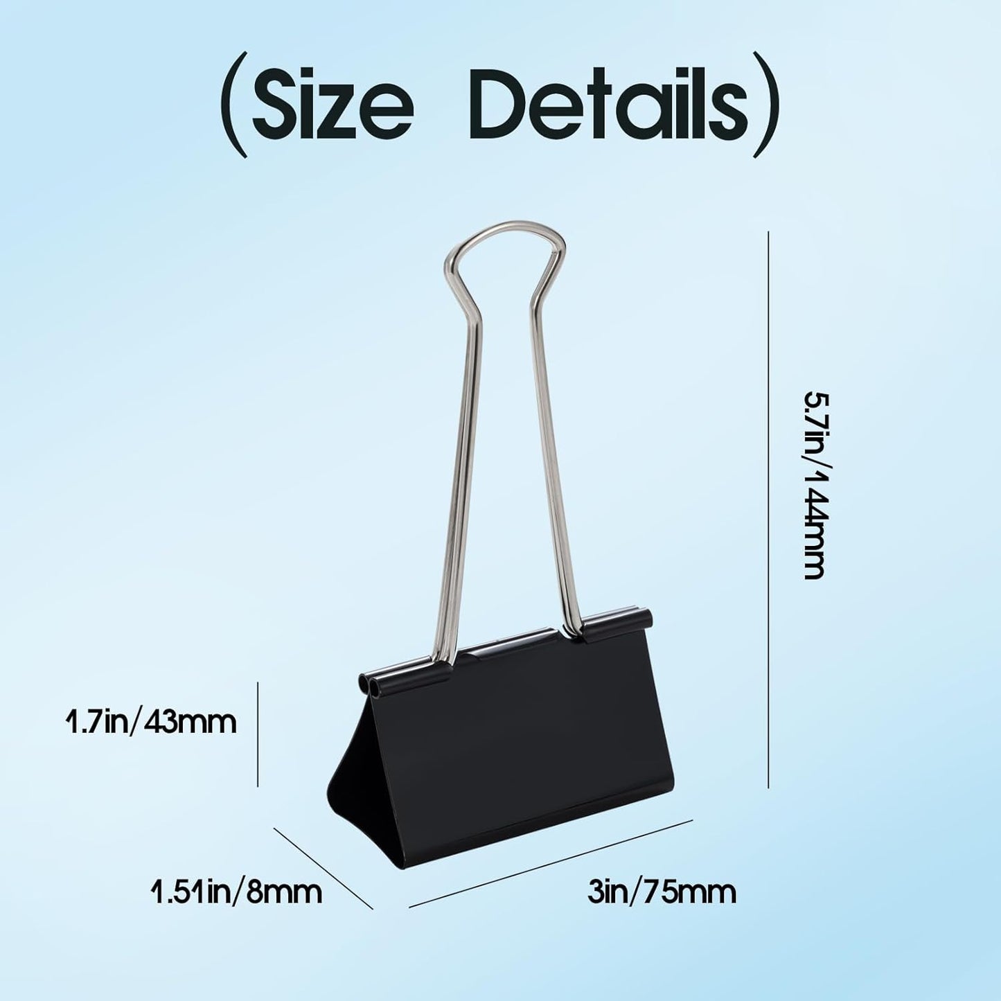 Jumbo Binder Clips 3 Inch, Black, Binder Clips Extra Large Heavy Duty for Office Supplies (18)