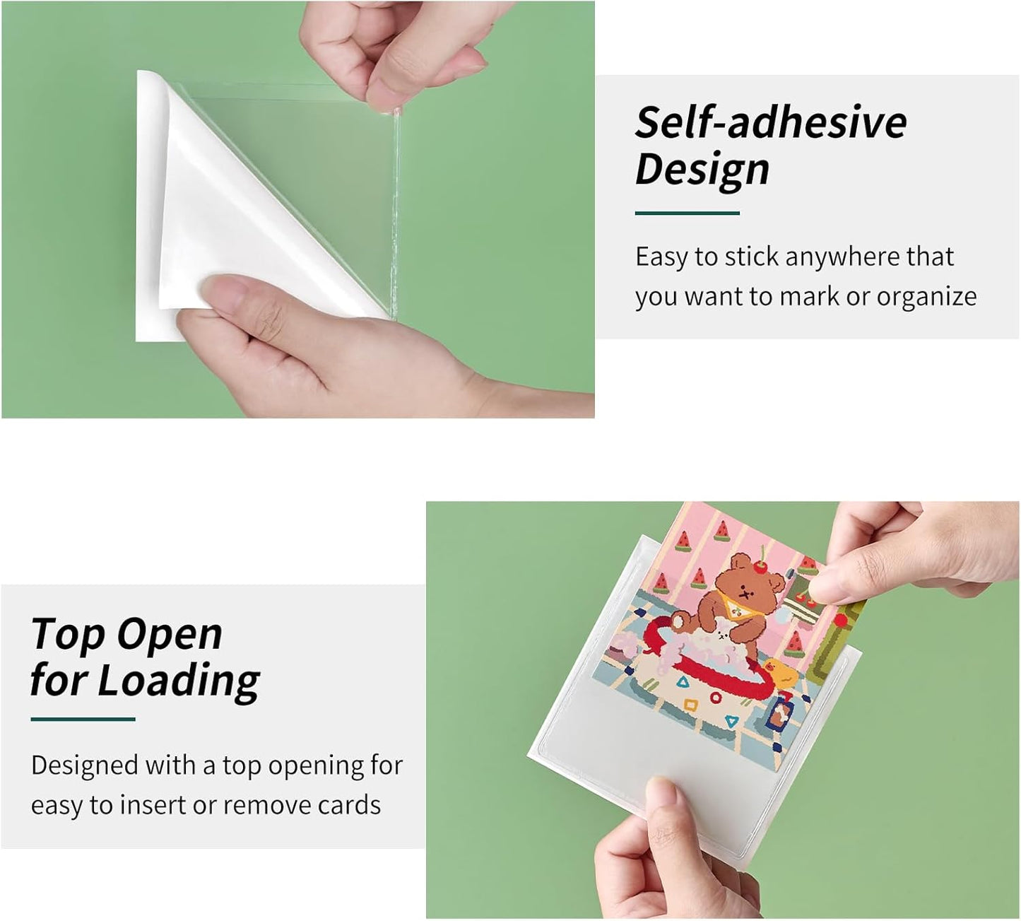 52 Pack Clear Adhesive 3" x 3" Index Card Pockets With Top Open, Plastic Card Sleeves Index Card Holder for Organizing Storage Bins, Library Cards, Notes, Drawer