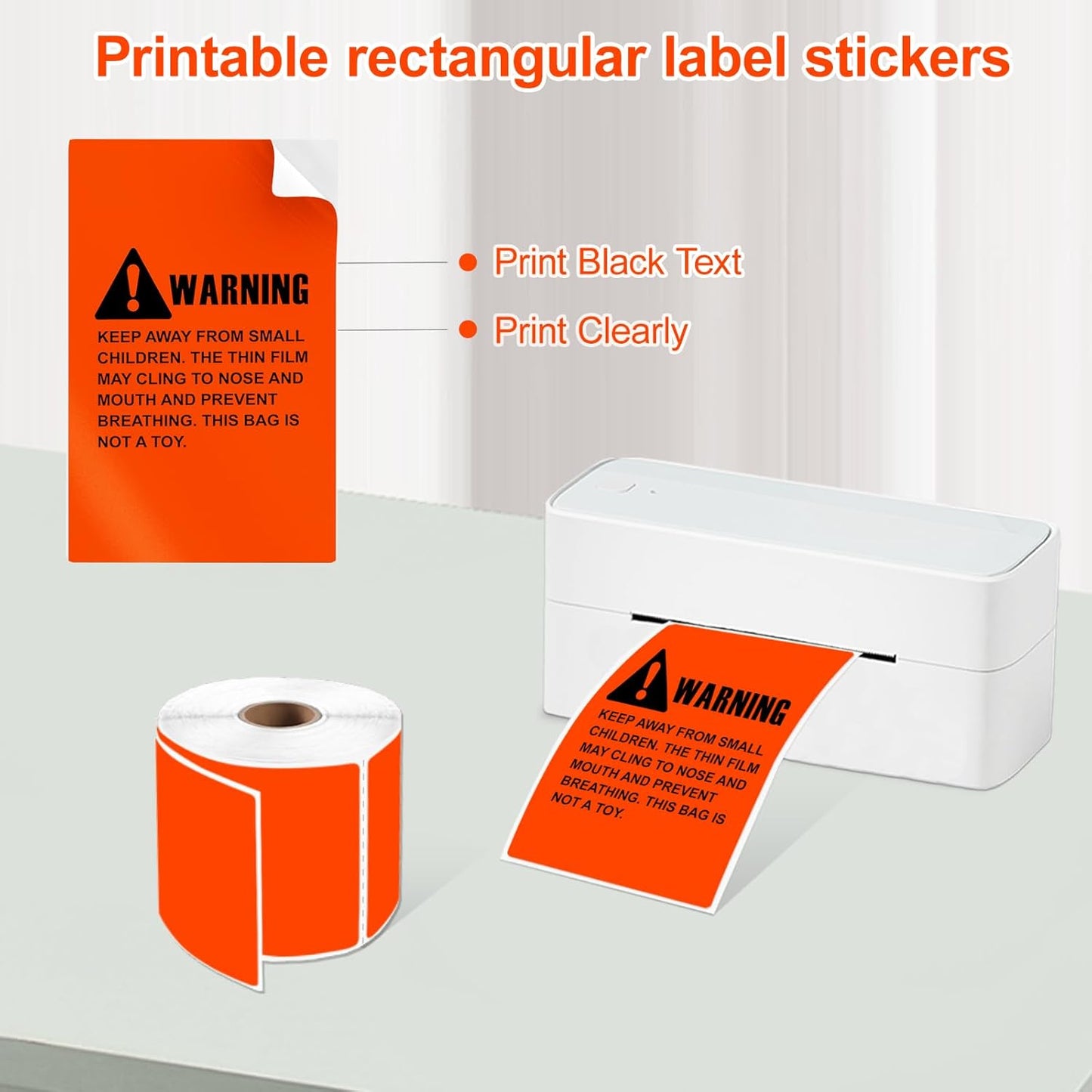 3 X 5 Inch Printable Waterproof Rectangle Color Coding Labels, 300 Per Roll Adhesive Color Coding Stickers for Bar-Codes, Address, Small Business Labeling, Fluorescent Orange